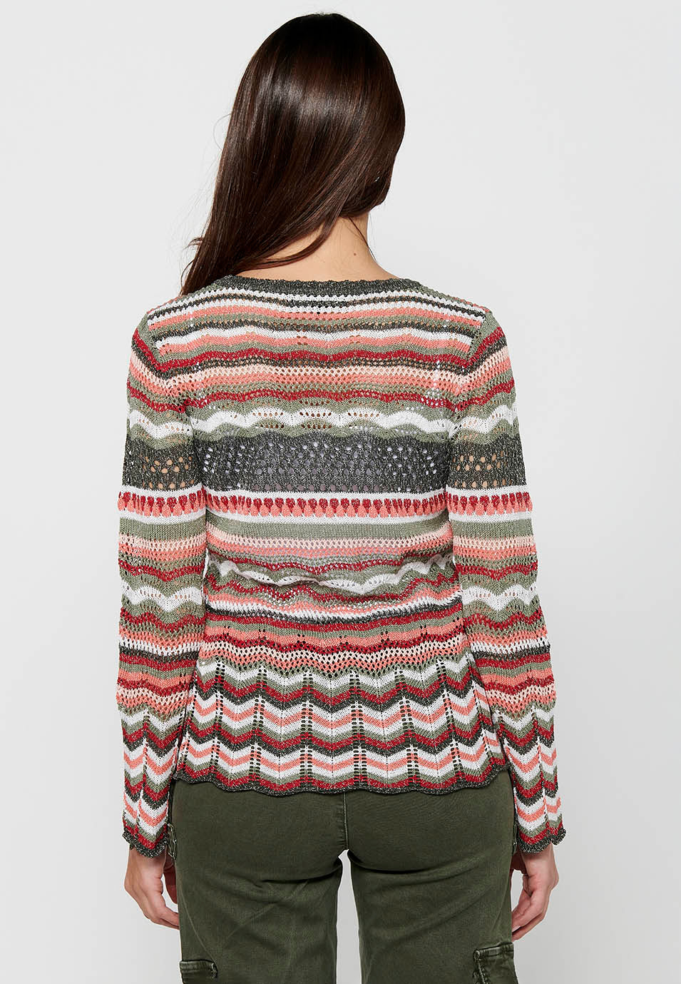 Jersey punto tricot calado rayas mujer