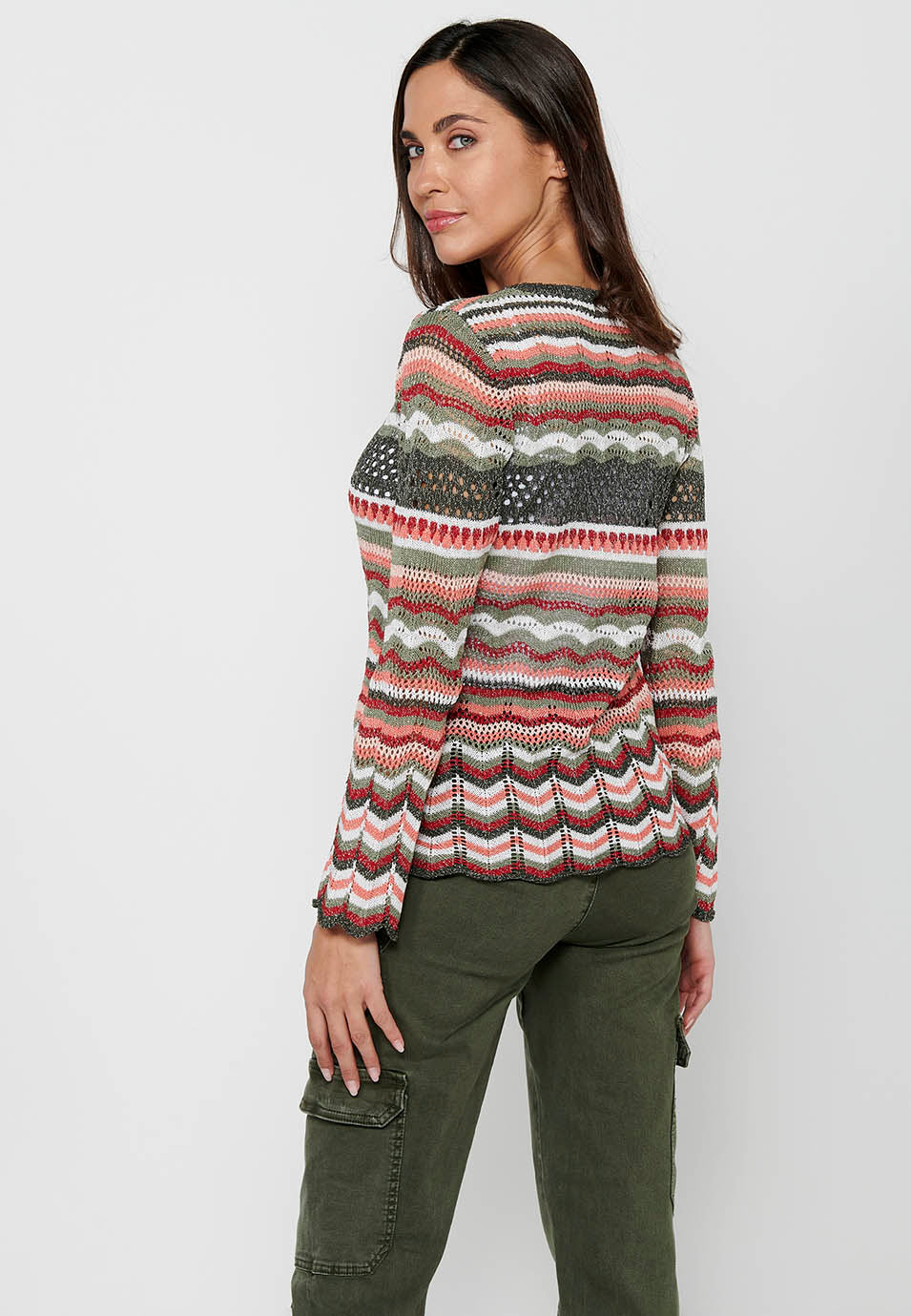 Jersey punto tricot calado rayas mujer