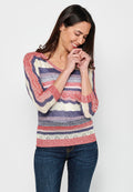Jersey punto tricot manga media cuello pico mujer