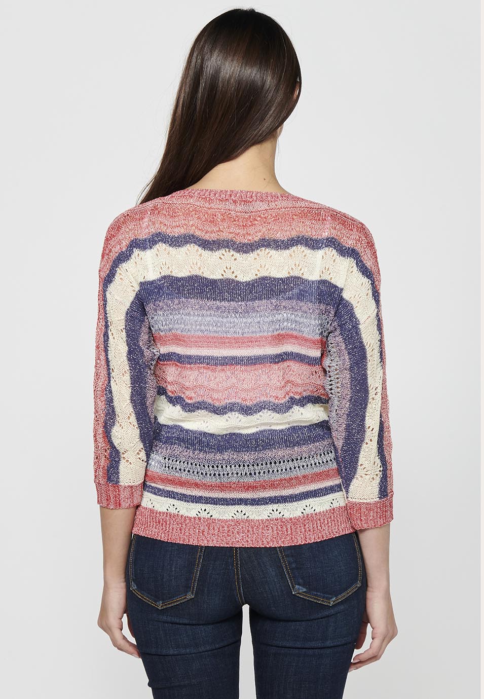 Jersey punto tricot manga media cuello pico mujer