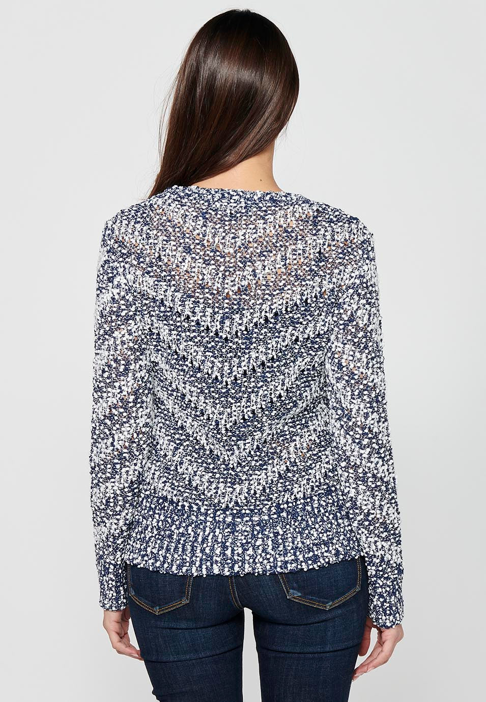 Jersey de manga larga con cuello redondo. tricot a rayas para mujer | moda actual