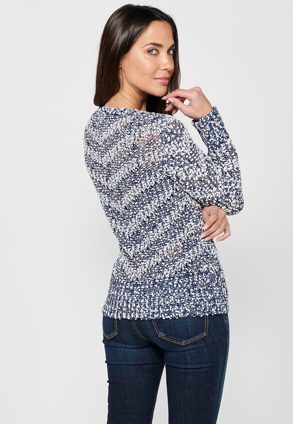 Jersey de manga larga con cuello redondo. tricot a rayas para mujer | moda actual