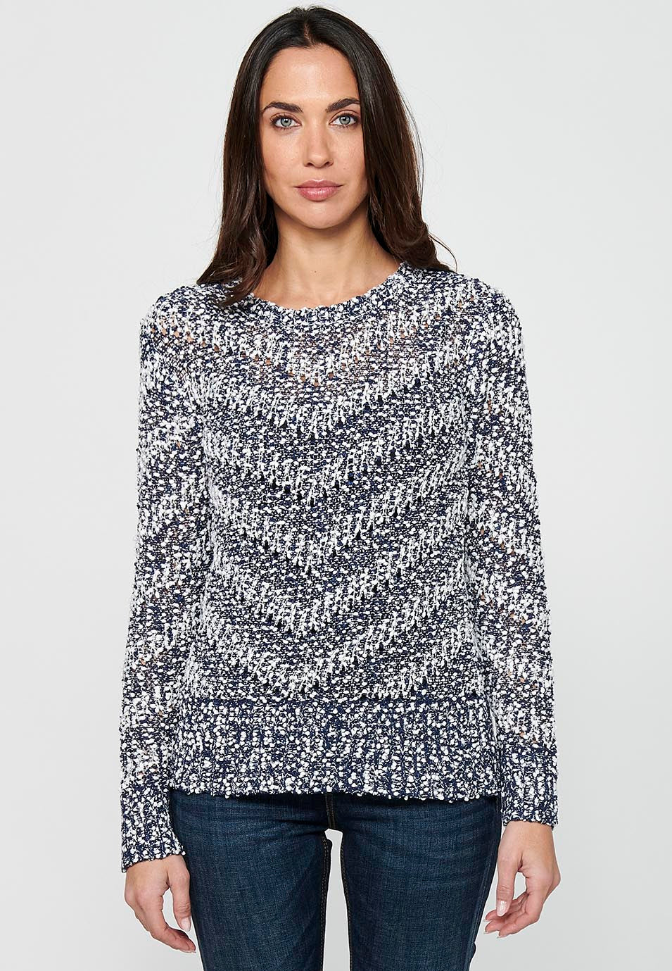 Jersey de manga larga con cuello redondo. tricot a rayas para mujer | moda actual