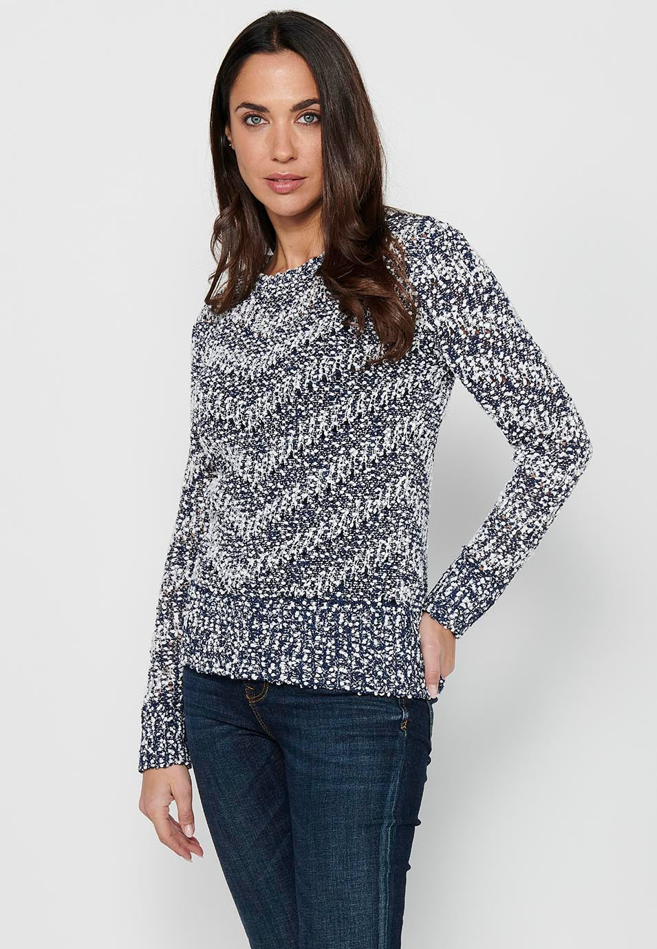 Jersey de manga larga con cuello redondo. tricot a rayas para mujer | moda actual
