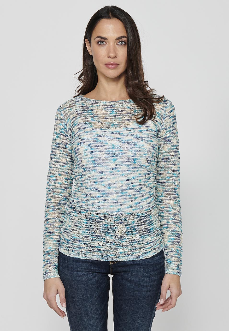 Jersey de manga larga con cuello barca para mujer | moda actual