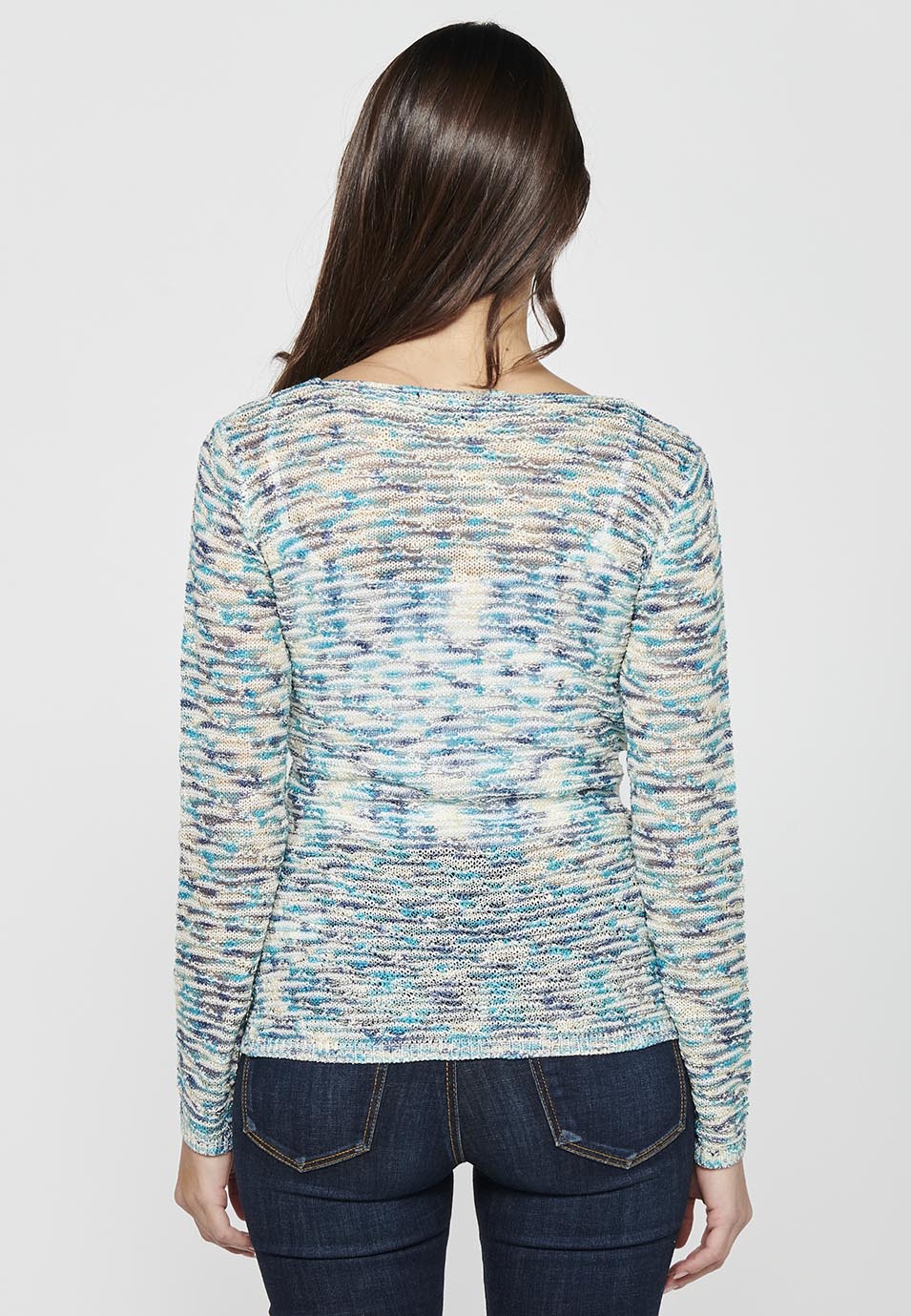 Jersey de manga larga con cuello barca para mujer | moda actual