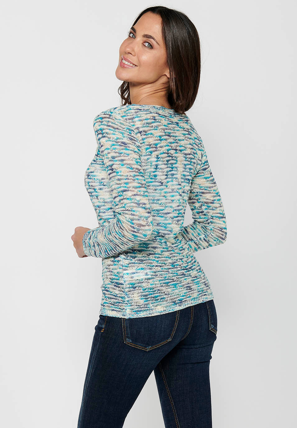 Jersey de manga larga con cuello barca para mujer | moda actual