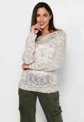 Jersey de manga larga con cuello redondo. tricot jaspeado de multicolor para mujer | moda actual