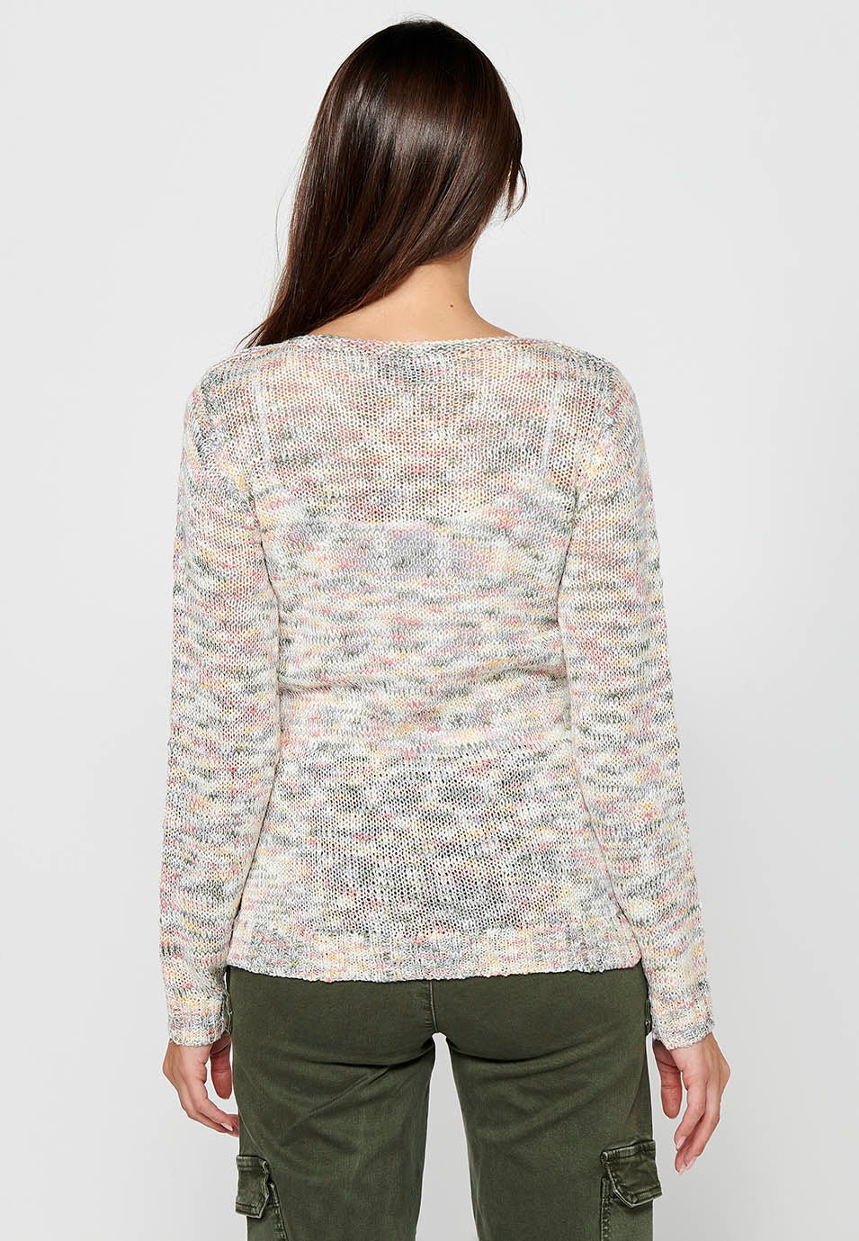 Jersey de manga larga con cuello redondo. tricot jaspeado de multicolor para mujer | moda actual