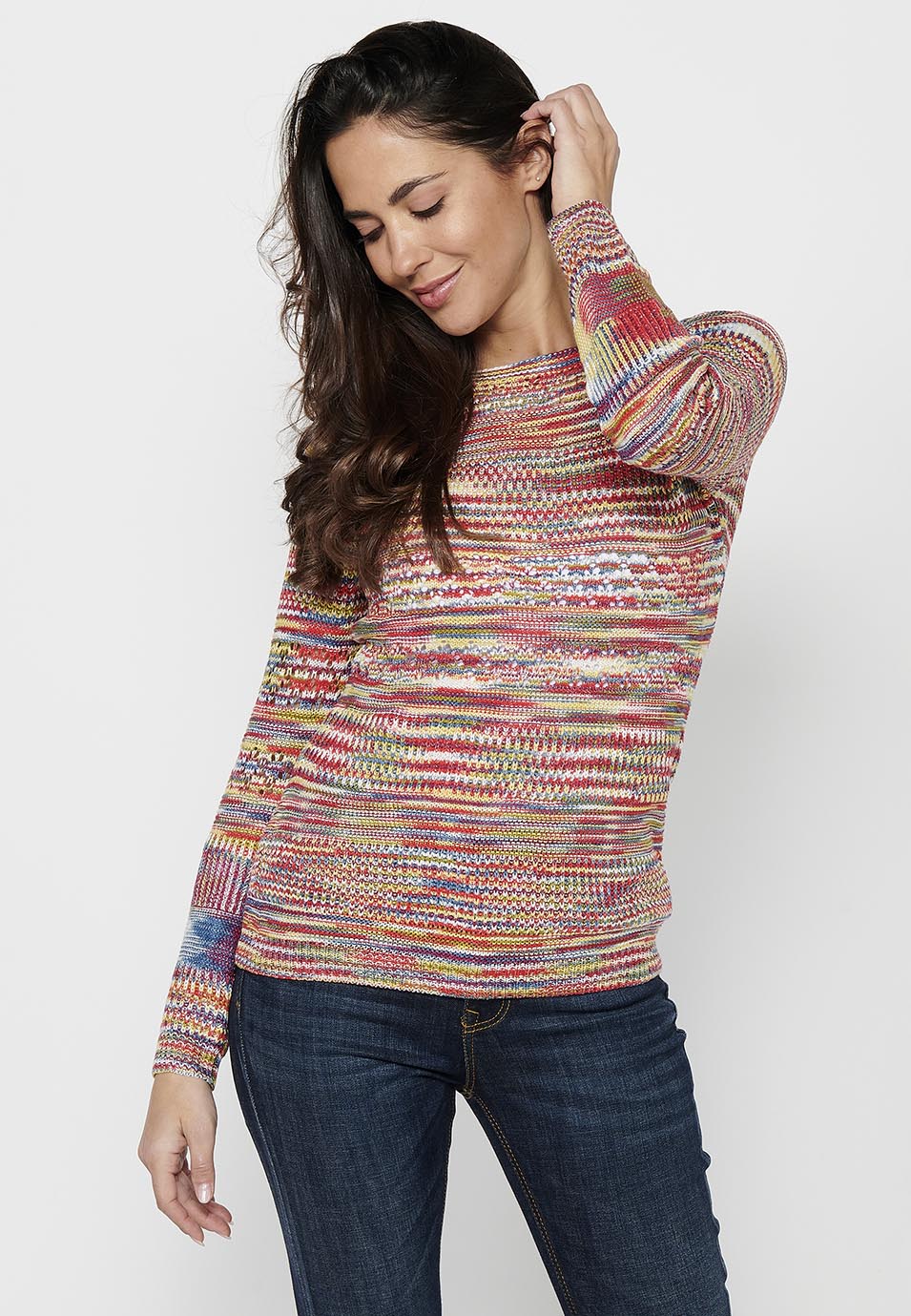 Jersey punto tricot calado multicolor mujer