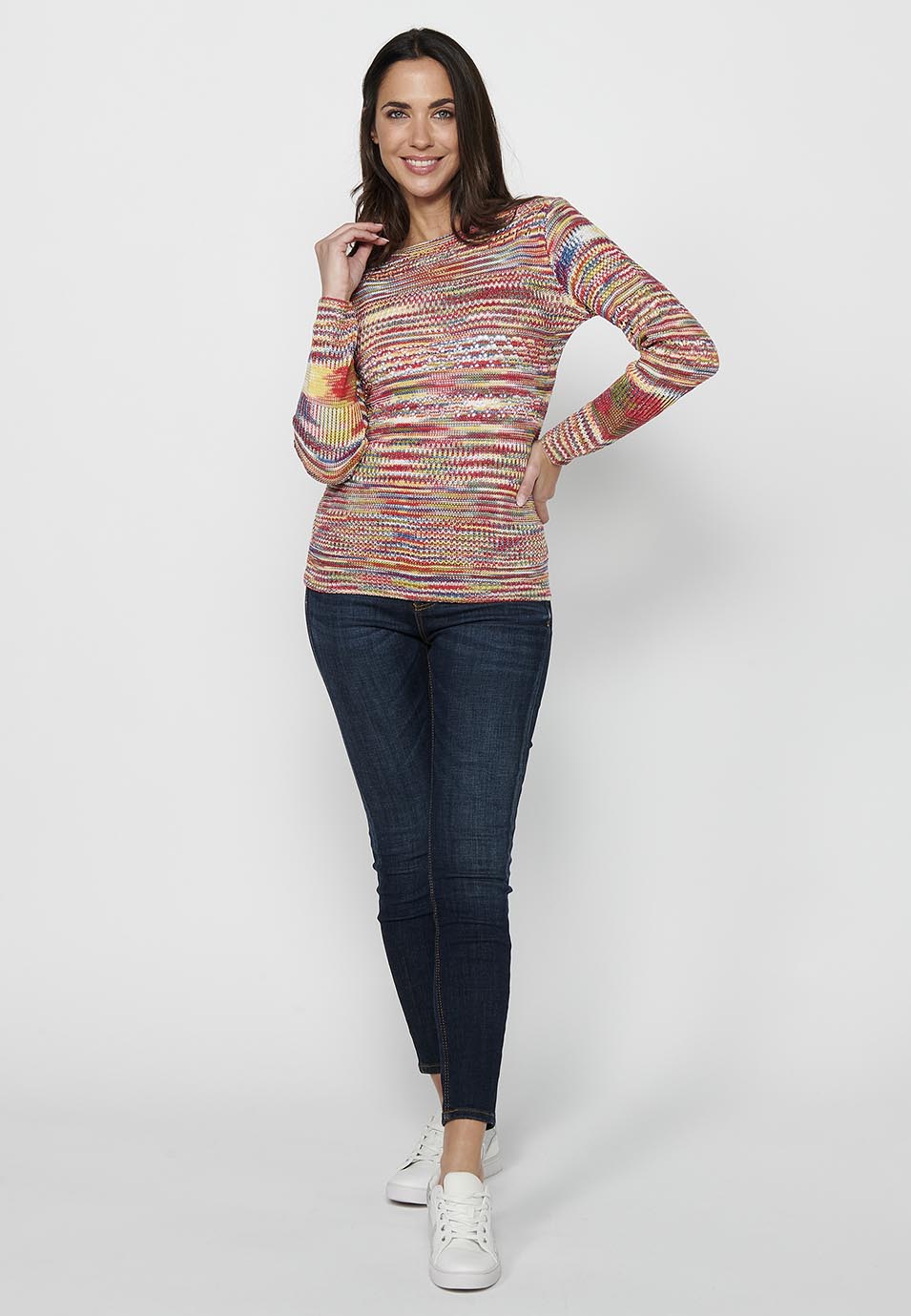 Jersey punto tricot calado multicolor mujer