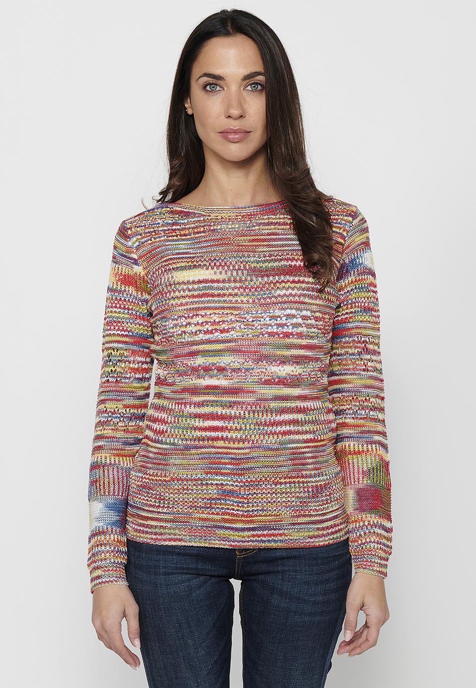 Jersey punto tricot calado multicolor mujer
