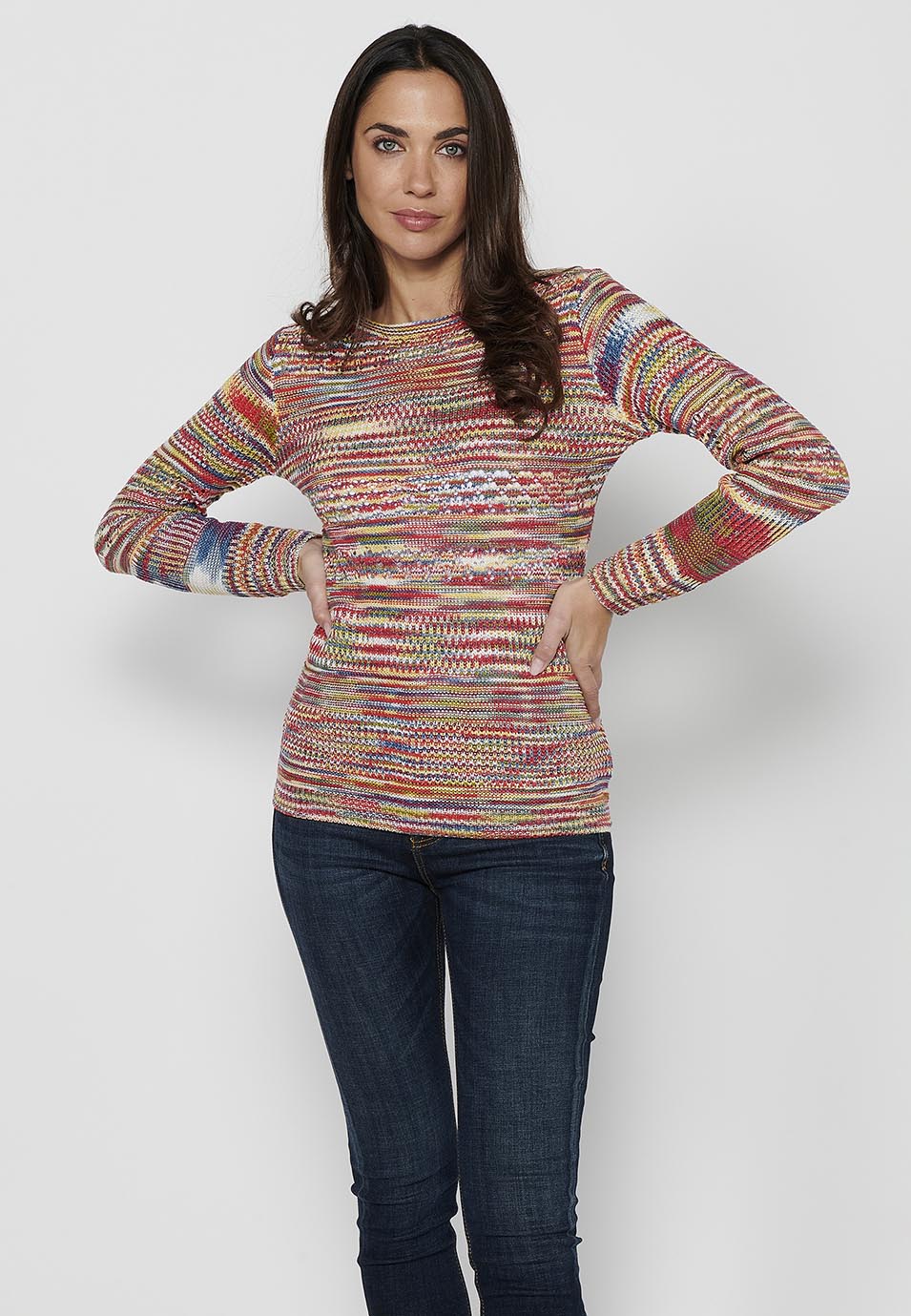 Jersey punto tricot calado multicolor mujer