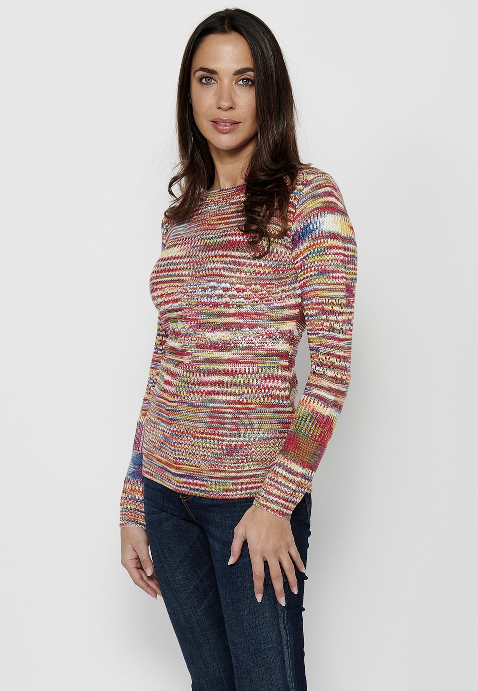 Jersey punto tricot calado multicolor mujer