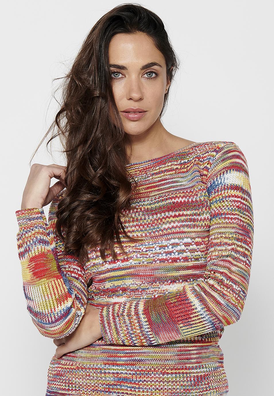 Jersey punto tricot calado multicolor mujer