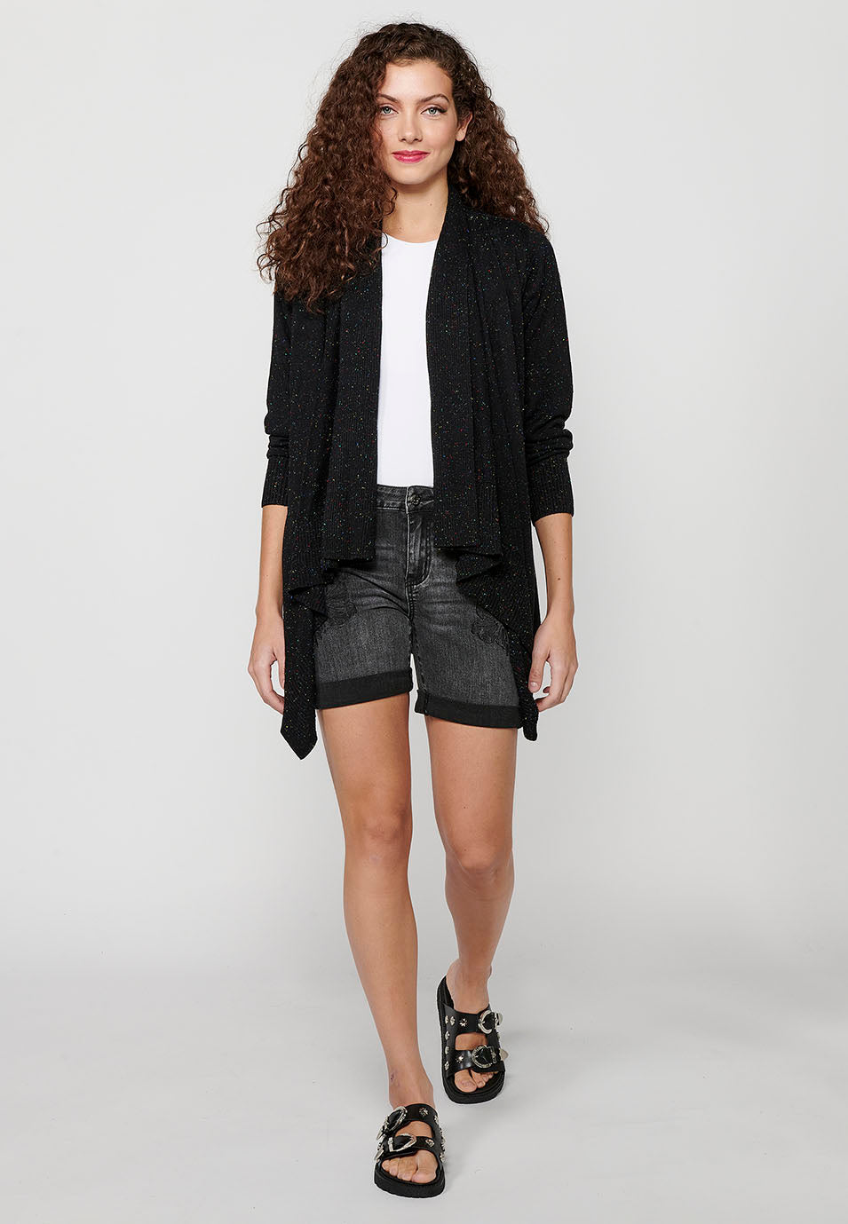 Chaqueta tricot de manga larga con acabado asimétrico. tricot jaspeado para mujer | moda actual