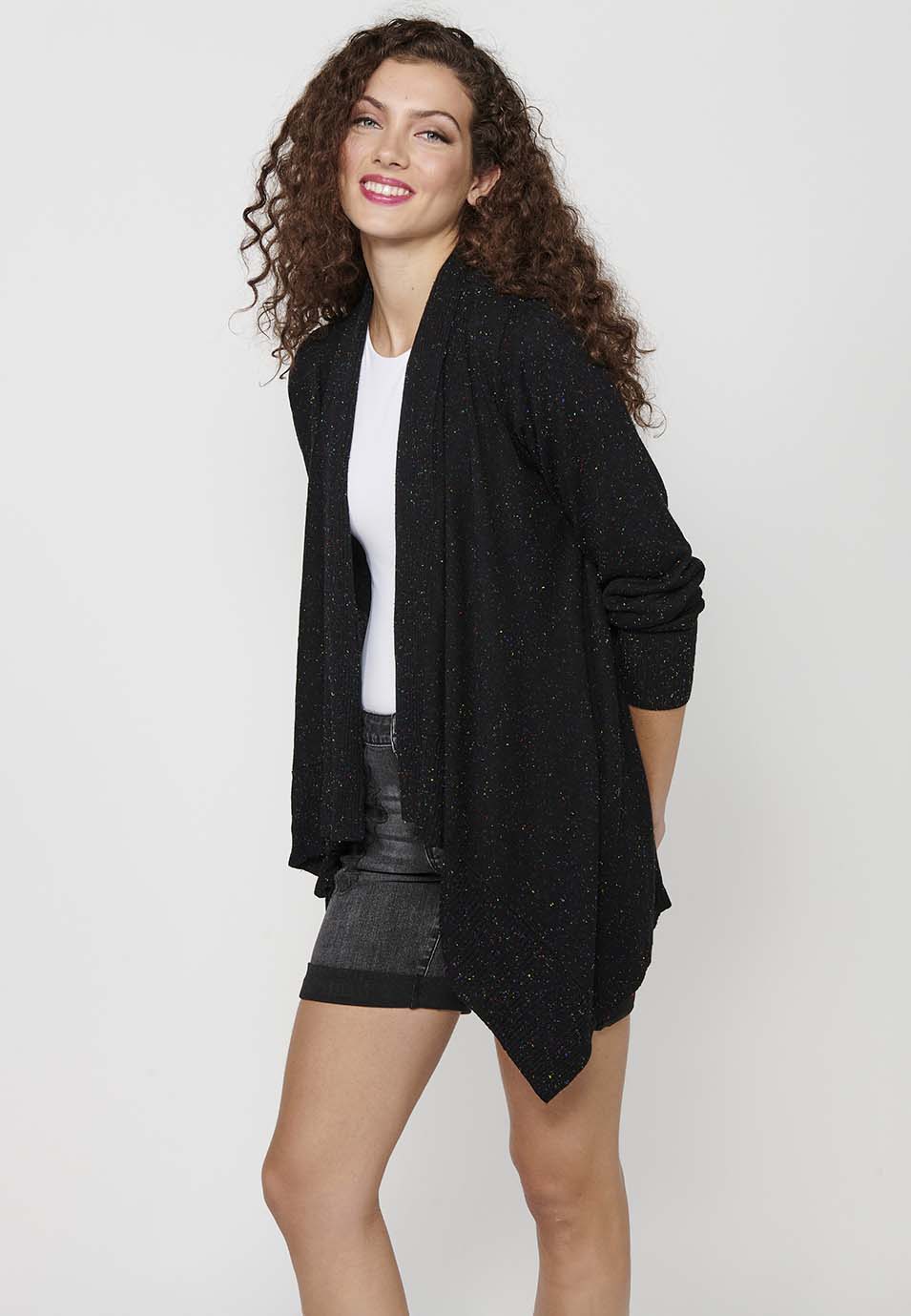 Chaqueta tricot de manga larga con acabado asimétrico. tricot jaspeado para mujer | moda actual