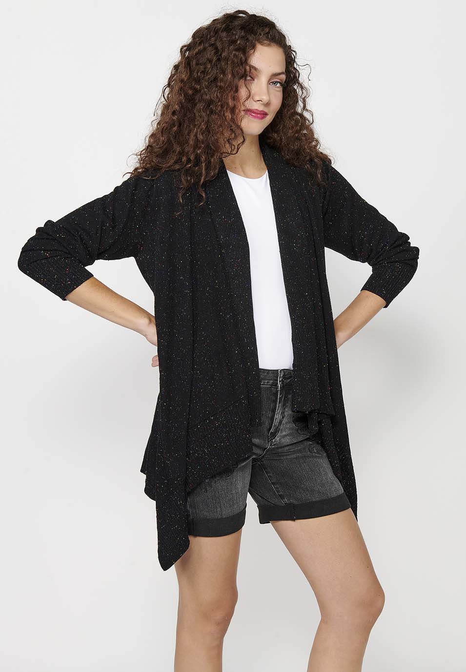 Chaqueta tricot de manga larga con acabado asimétrico. tricot jaspeado para mujer | moda actual