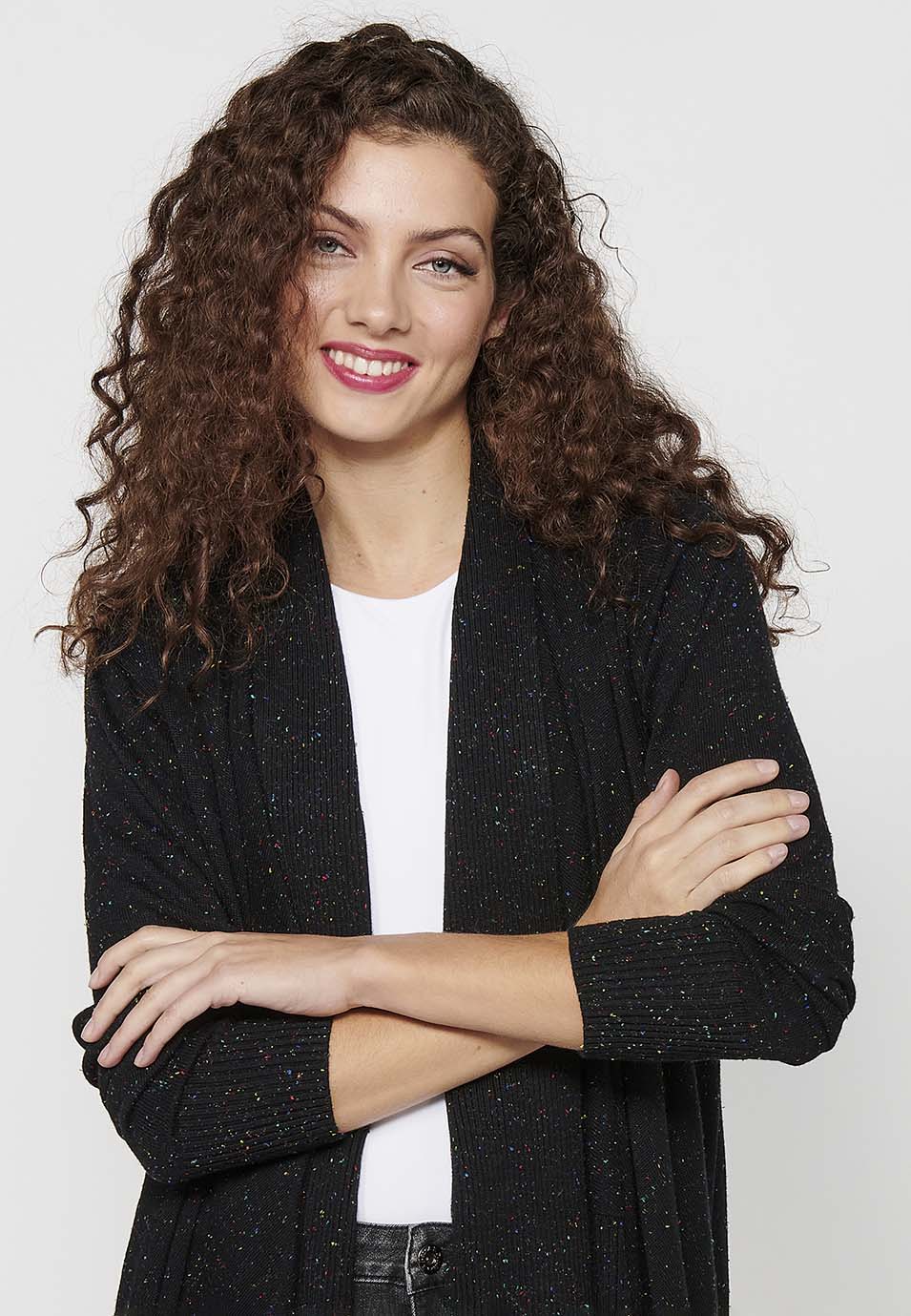 Chaqueta tricot de manga larga con acabado asimétrico. tricot jaspeado para mujer | moda actual