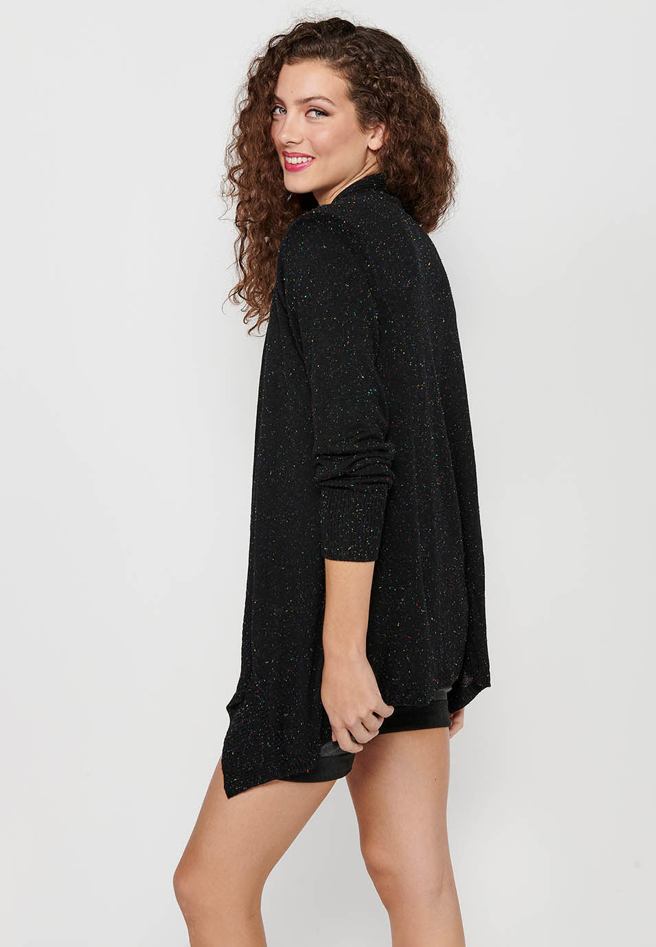 Chaqueta tricot de manga larga con acabado asimétrico. tricot jaspeado para mujer | moda actual
