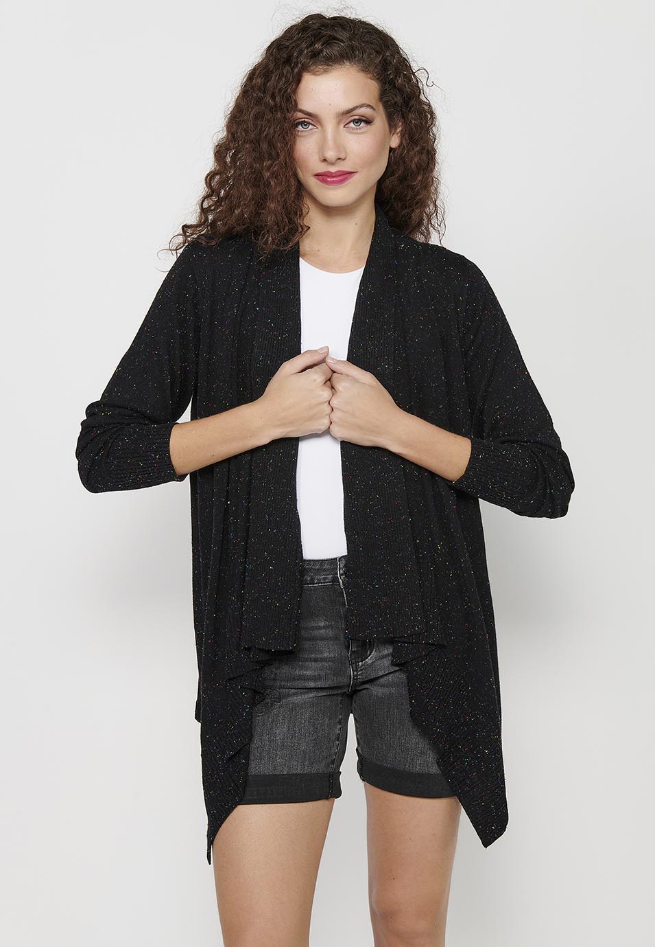 Chaqueta tricot de manga larga con acabado asimétrico. tricot jaspeado para mujer | moda actual