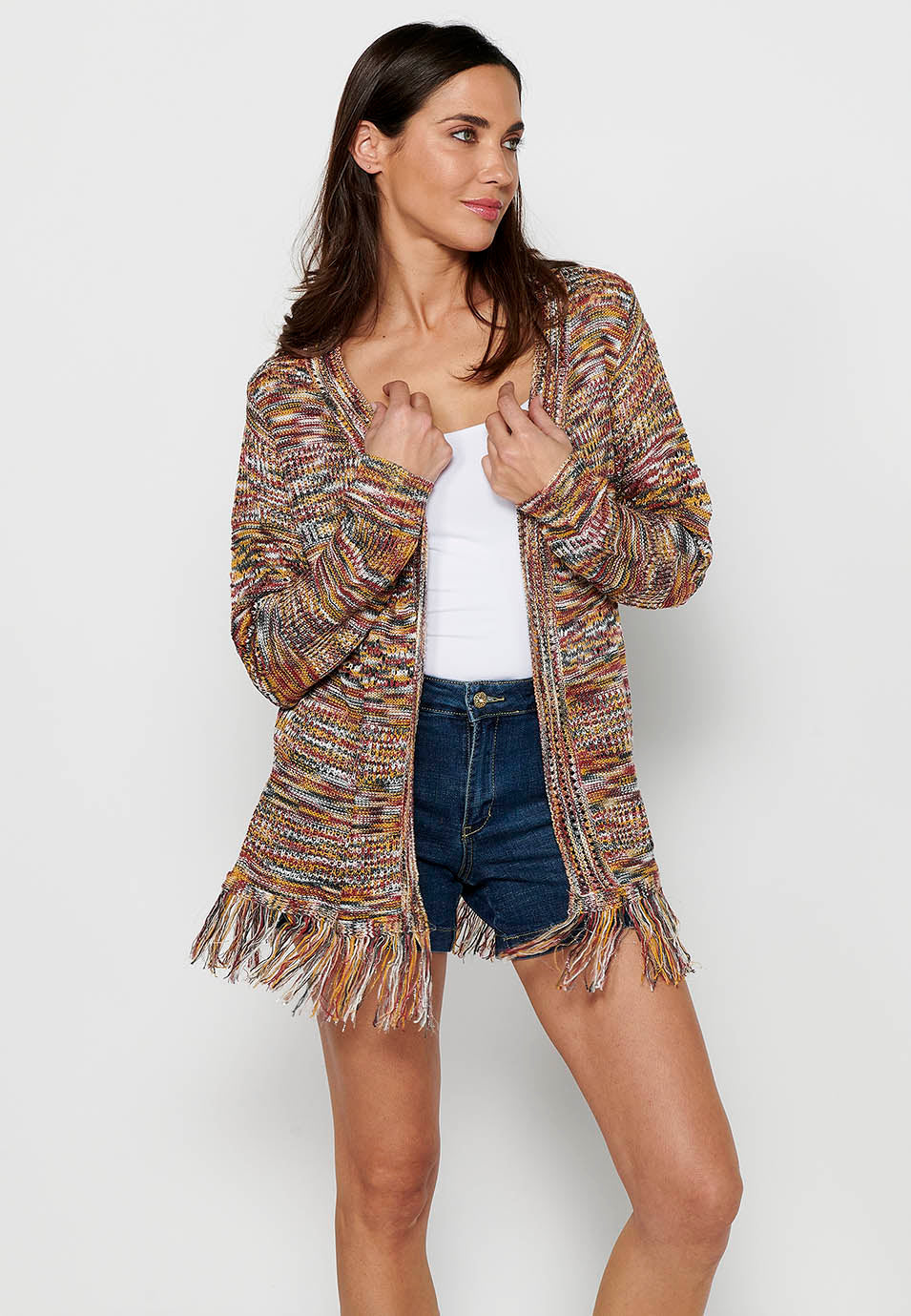 Chaqueta de punto de manga larga. tricot jaspeado de multicolor para mujer | moda actual