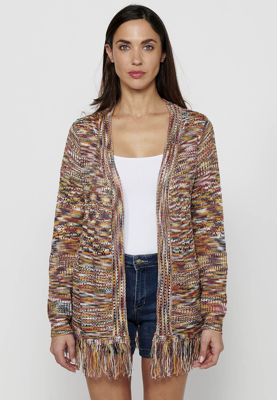 Chaqueta de punto de manga larga. tricot jaspeado de multicolor para mujer | moda actual