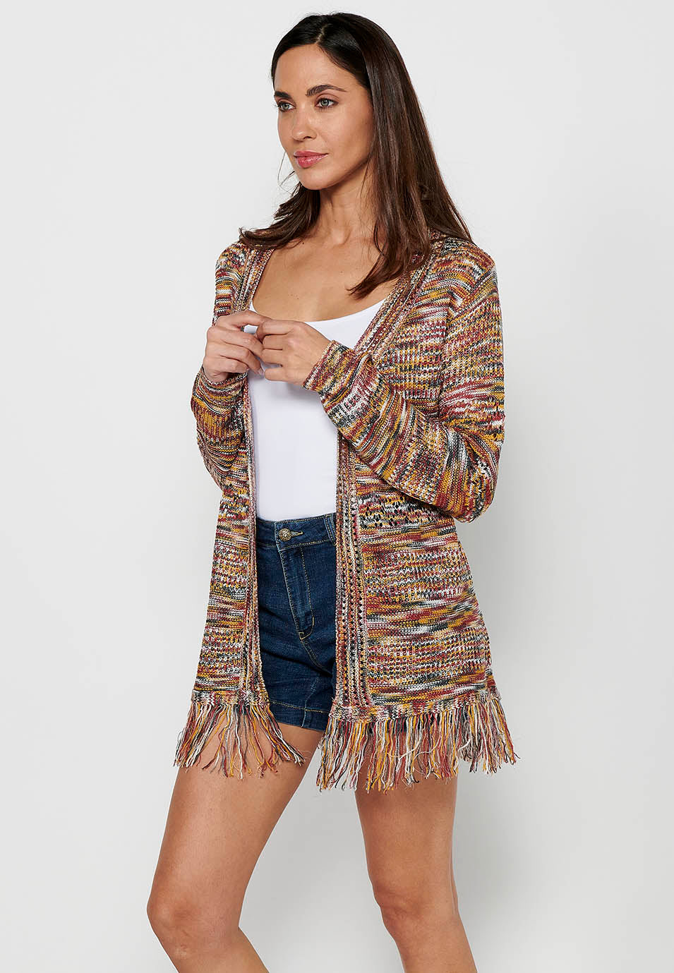 Chaqueta de punto de manga larga. tricot jaspeado de multicolor para mujer | moda actual