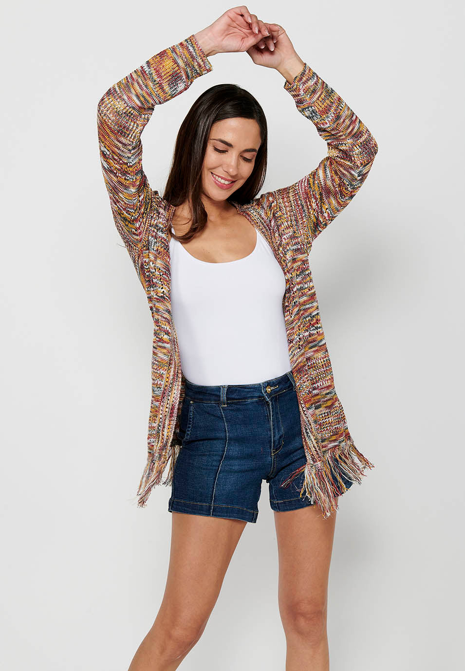 Chaqueta de punto de manga larga. tricot jaspeado de multicolor para mujer | moda actual