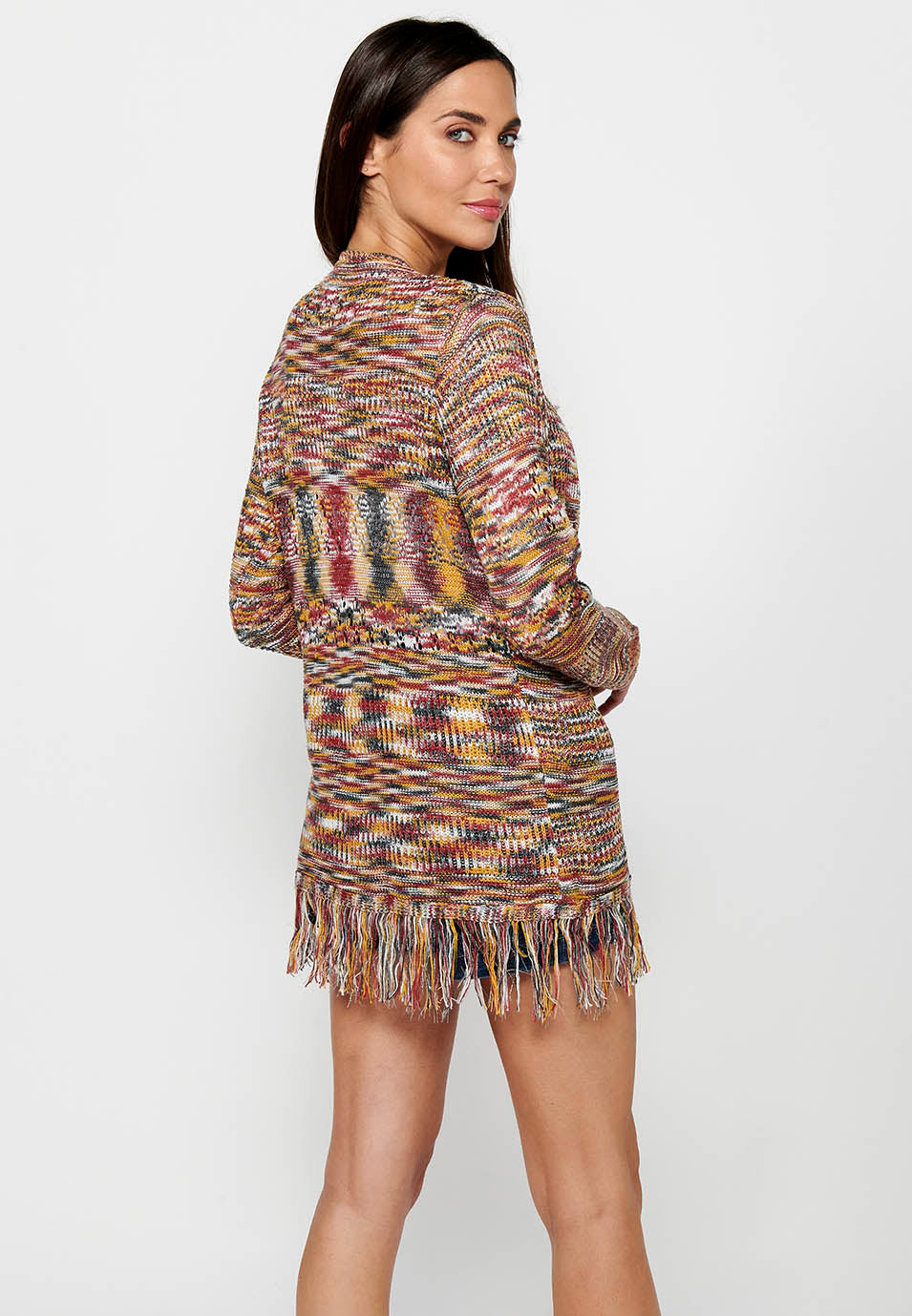 Chaqueta de punto de manga larga. tricot jaspeado de multicolor para mujer | moda actual