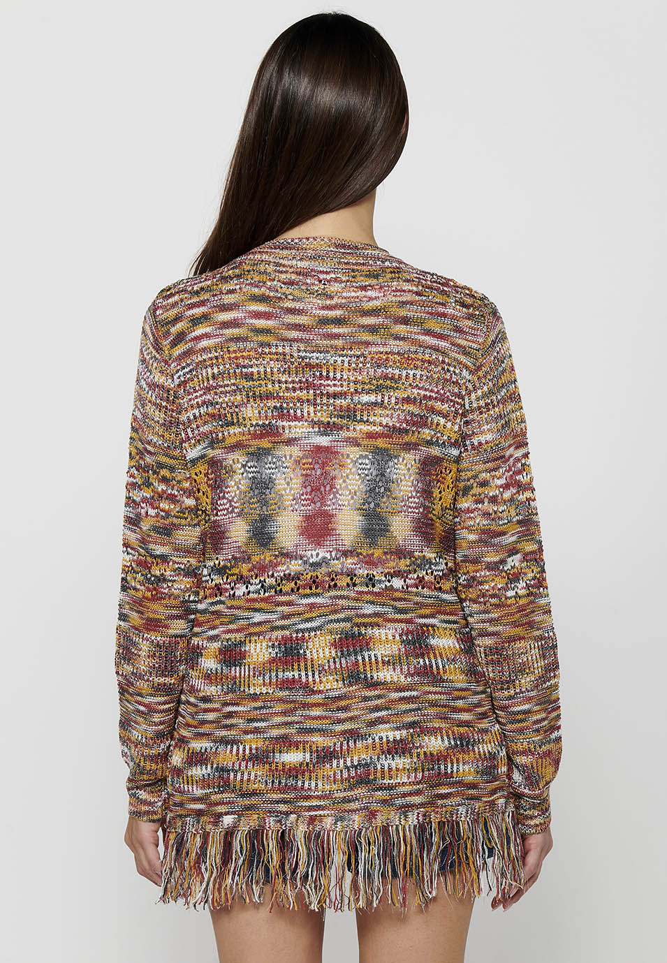 Chaqueta de punto de manga larga. tricot jaspeado de multicolor para mujer | moda actual
