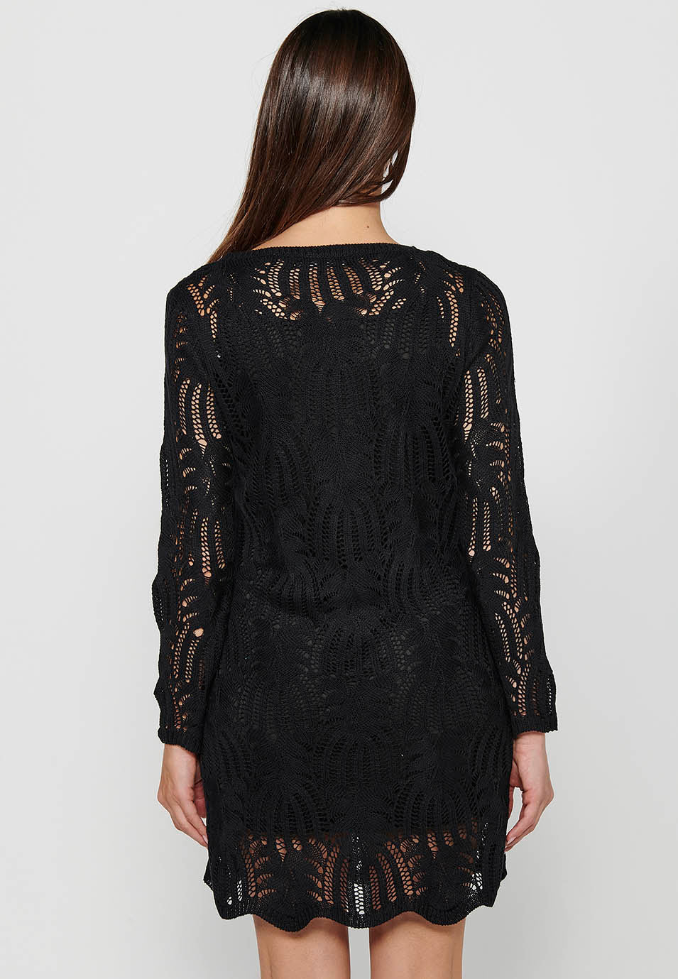 Vestido tricot con forro de manga larga acampanada con cuello redondo para mujer | moda actual