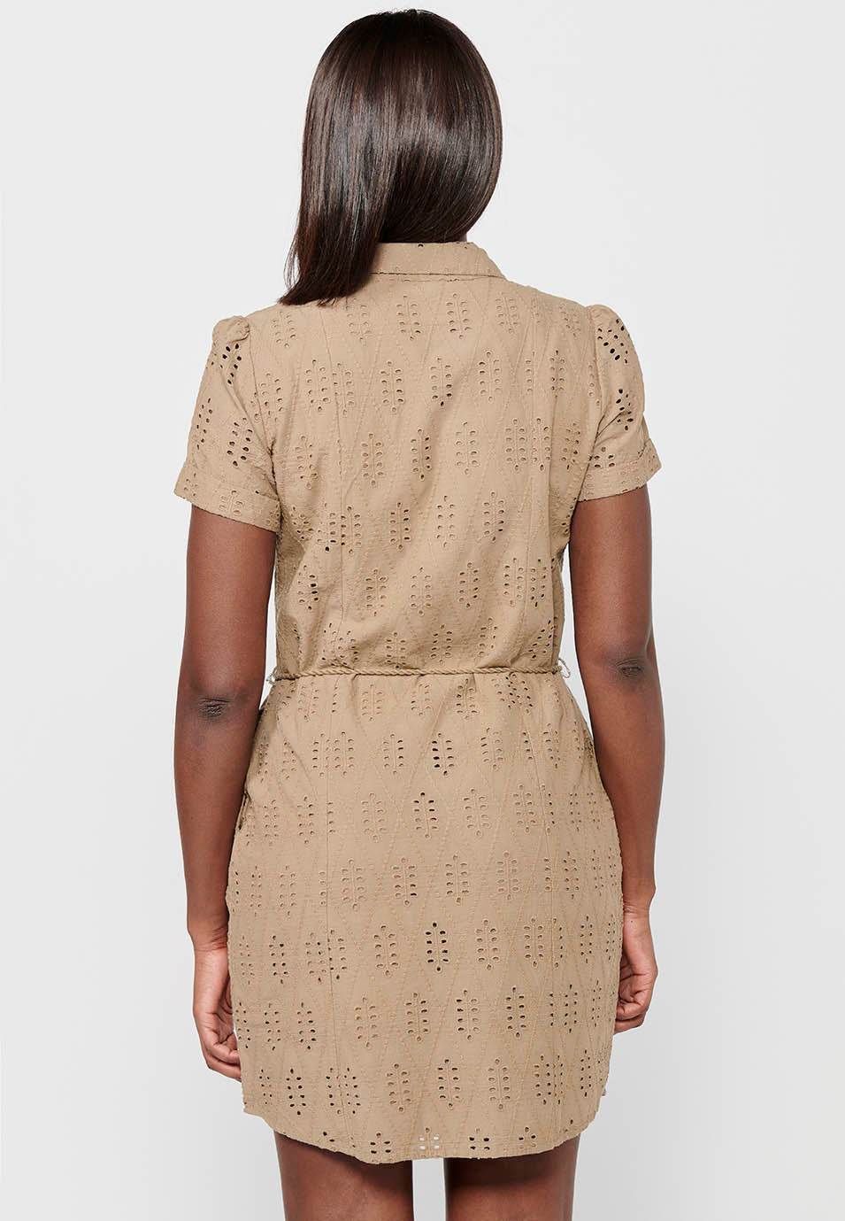 Vestido de manga corta, botones delanteros y cintura ajustada con cordón, para mujer | moda actual