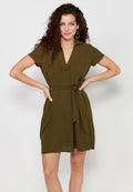 Vestido de manga corta con escote en pico y ajustado en la cintura para mujer | moda actual