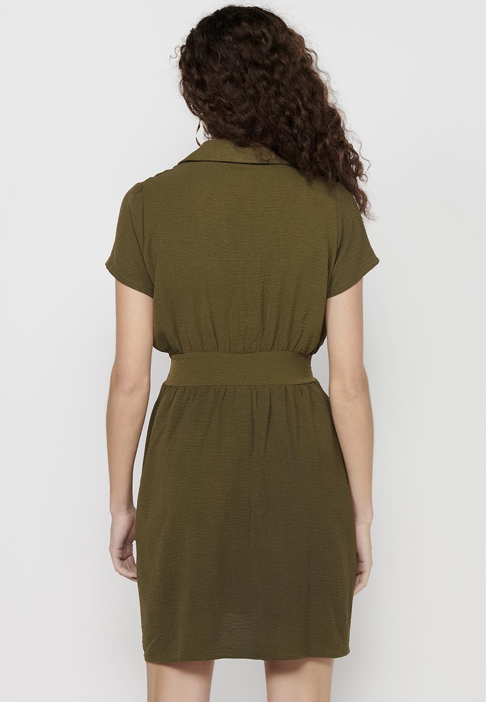 Vestido de manga corta con escote en pico y ajustado en la cintura para mujer | moda actual