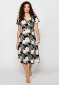 Vestido de manga corta con escote pico cruzado y estampado floral para mujer | moda actual
