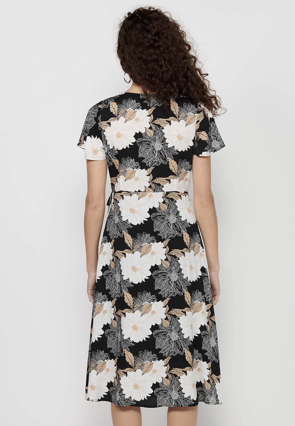 Vestido de manga corta con escote pico cruzado y estampado floral para mujer | moda actual