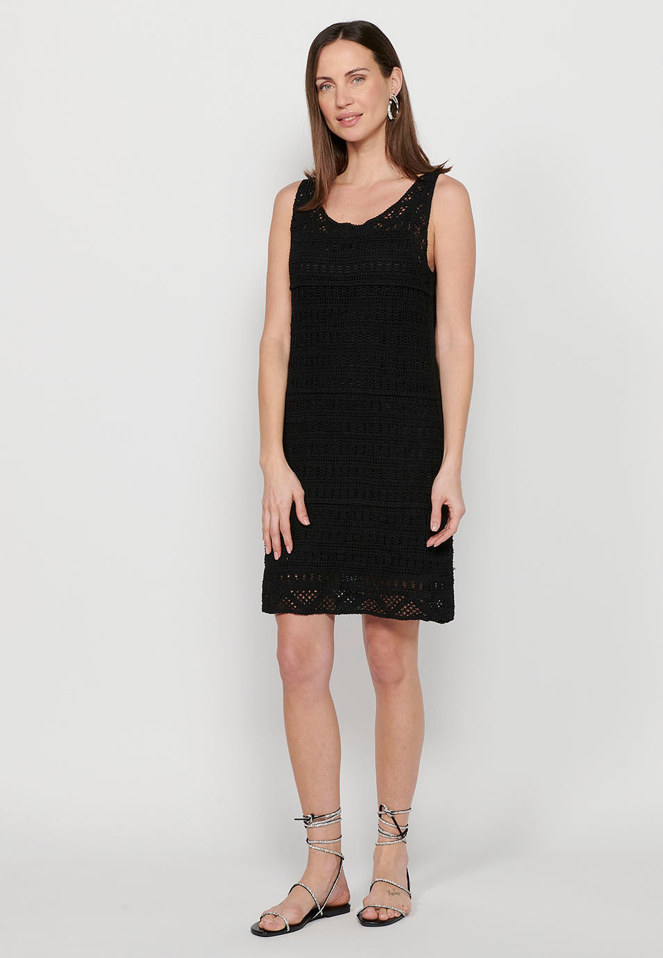 Vestido corto de tirantes con tela tricot con forro para mujer | moda actual