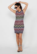 Vestido corto sin mangas con cuello redondo, estilo tricot a rayas de multicolor para mujer | moda actual