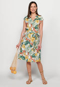 Vestido midi camisero de manga corta con cierre delantero con botones y estampado floral para mujer | moda actual