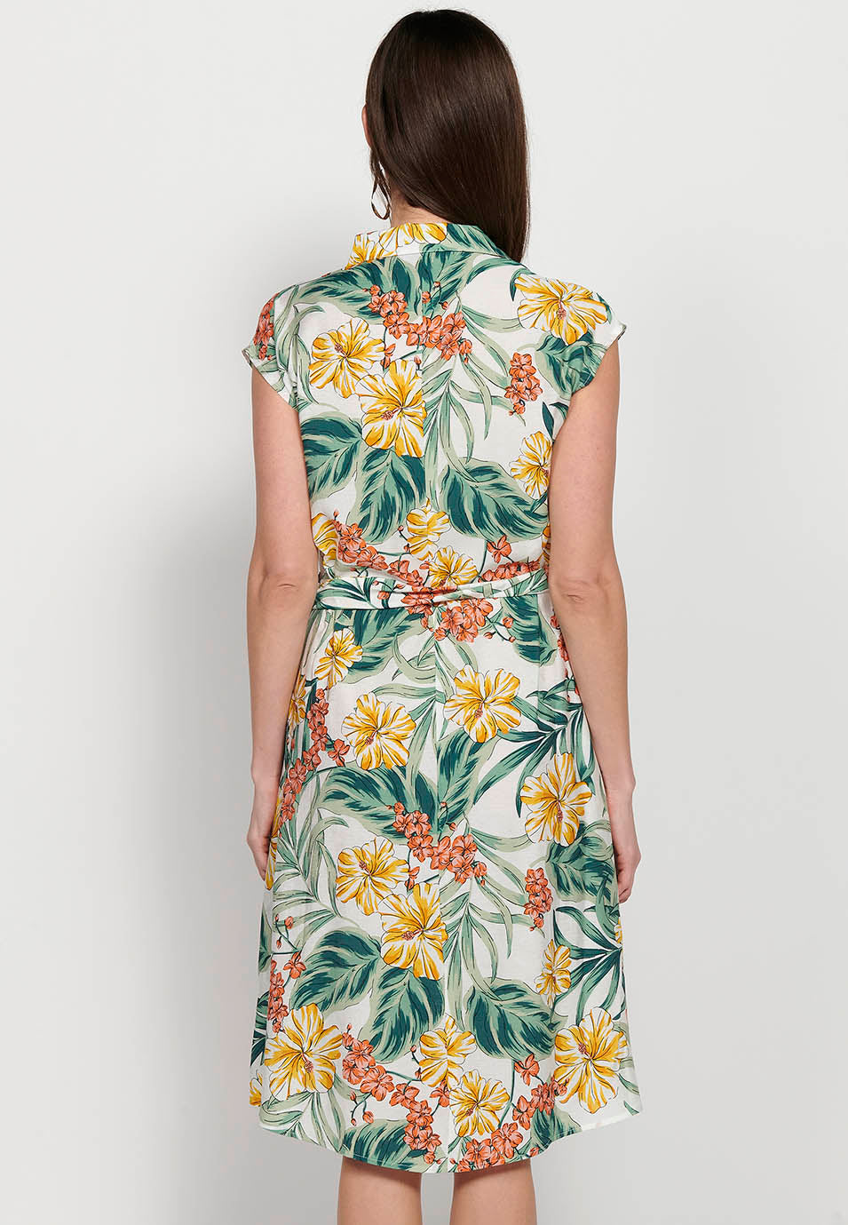 Vestido midi camisero de manga corta con cierre delantero con botones y estampado floral para mujer | moda actual