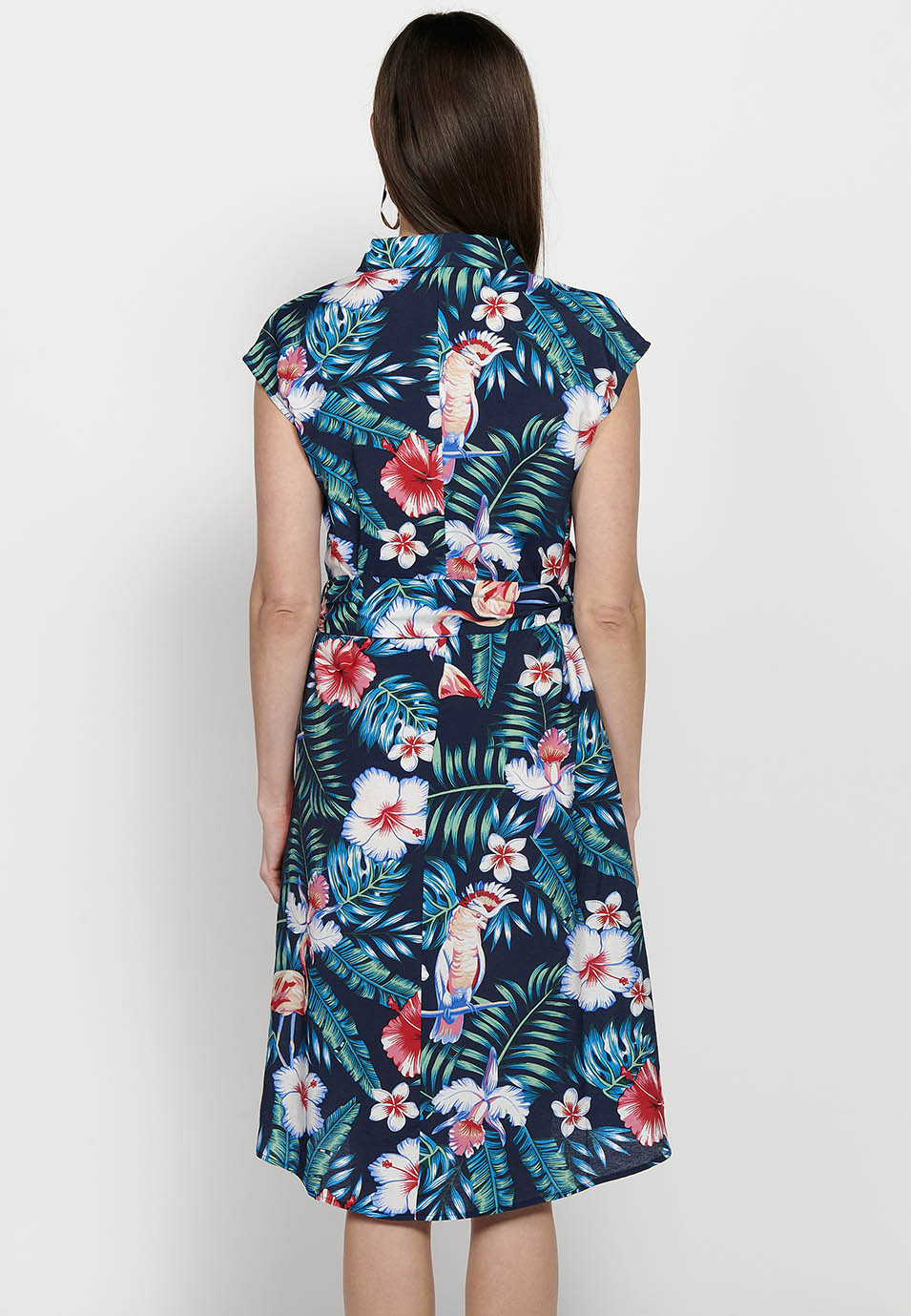 Vestido midi camisero de manga corta con cierre delantero con botones y estampado floral para mujer | moda actual
