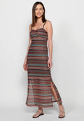 Vestido largo de tirantes ajustables con tejido calado con forro de multicolor para mujer | moda actual