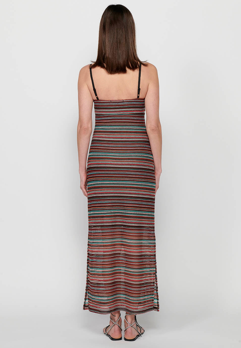 Vestido largo de tirantes ajustables con tejido calado con forro de multicolor para mujer | moda actual