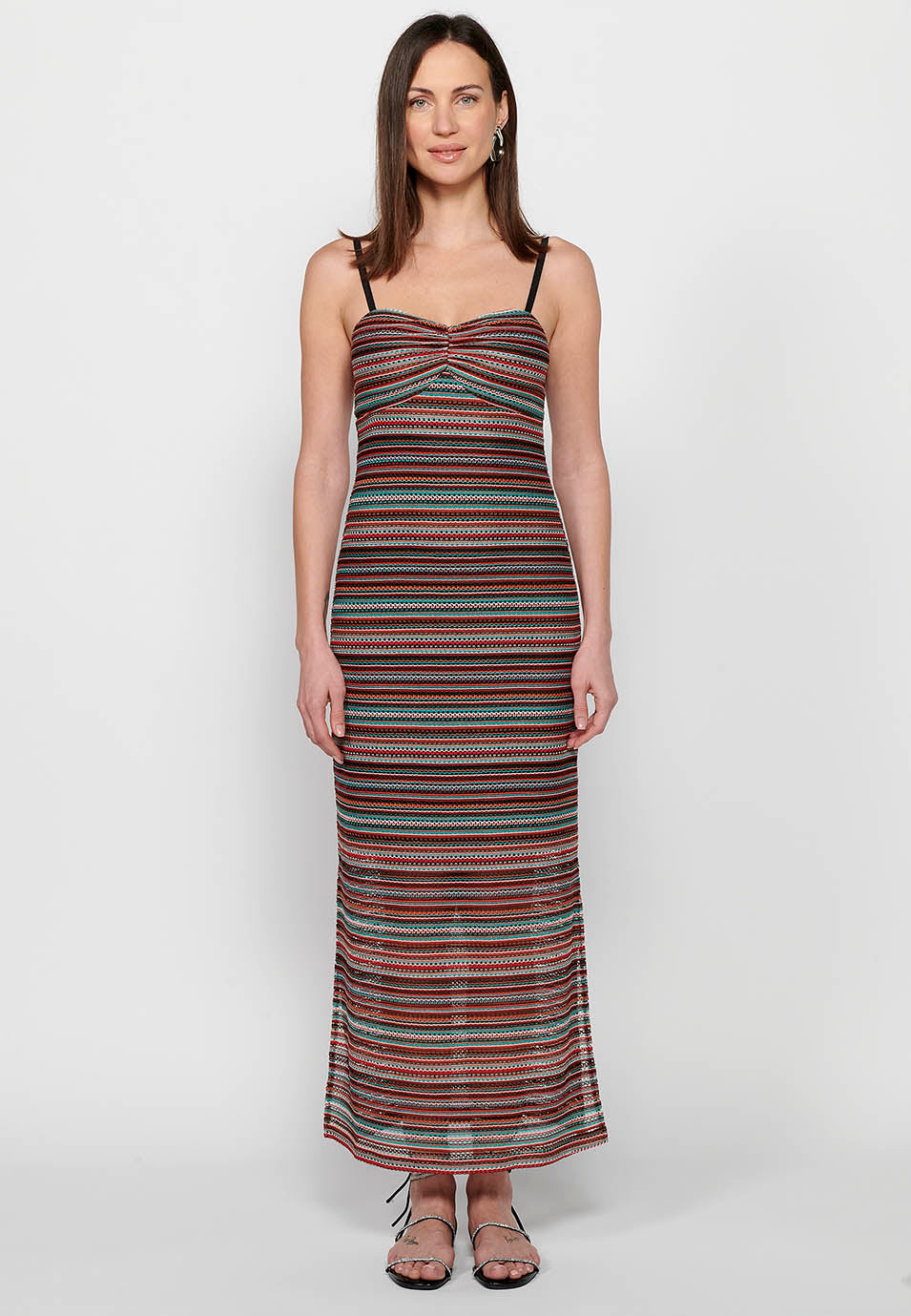 Vestido largo de tirantes ajustables con tejido calado con forro de multicolor para mujer | moda actual