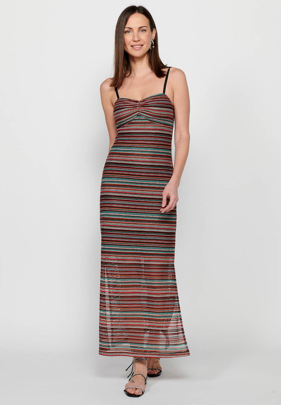 Vestido largo de tirantes ajustables con tejido calado con forro de multicolor para mujer | moda actual