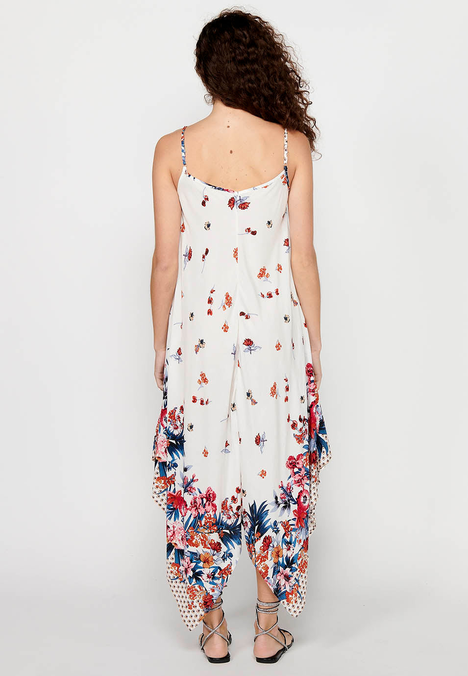 Vestido de tirantes con acabado en picos y estampado floral para mujer | moda actual