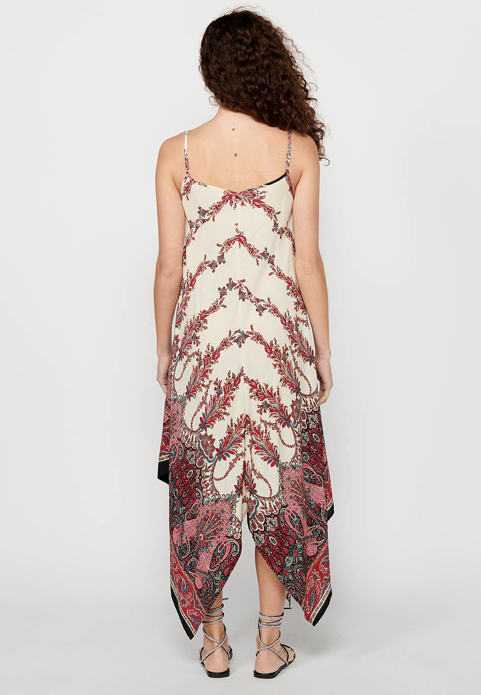Vestido de tirantes con acabado en picos y estampado floral para mujer | moda actual