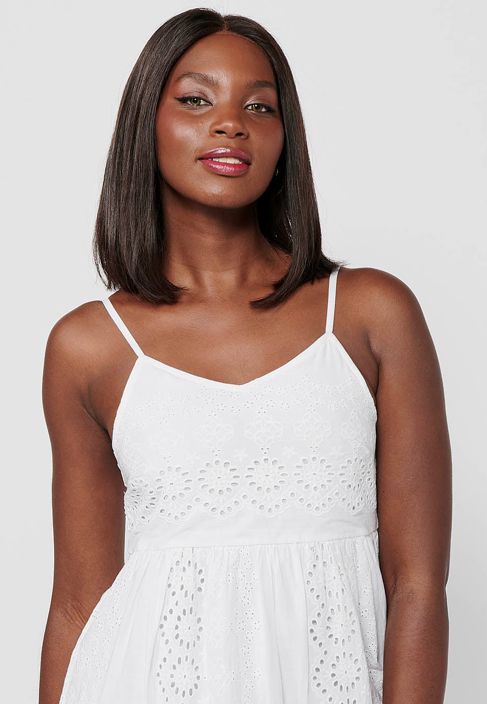 Vestido de tiantes, cuello v, tela bordada, para mujer | moda actual