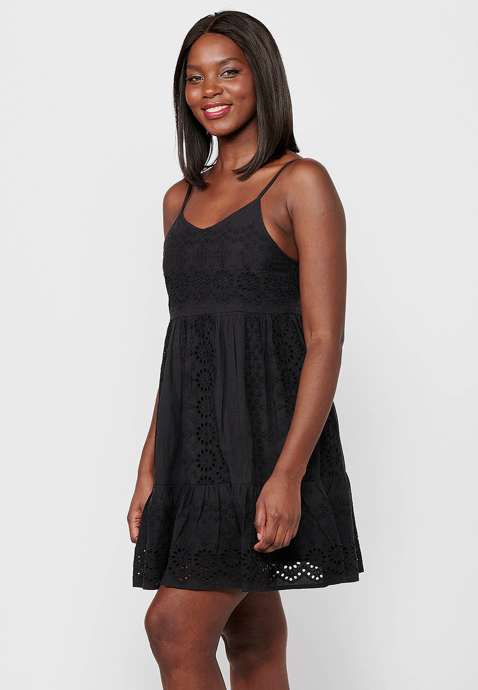Vestido de tiantes, cuello v, tela bordada, para mujer | moda actual